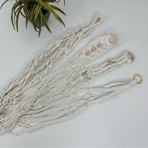 Set of 4 Macrame Plant Hangers Off White Cotton Boho Beaded Indoor Outdoor NEW